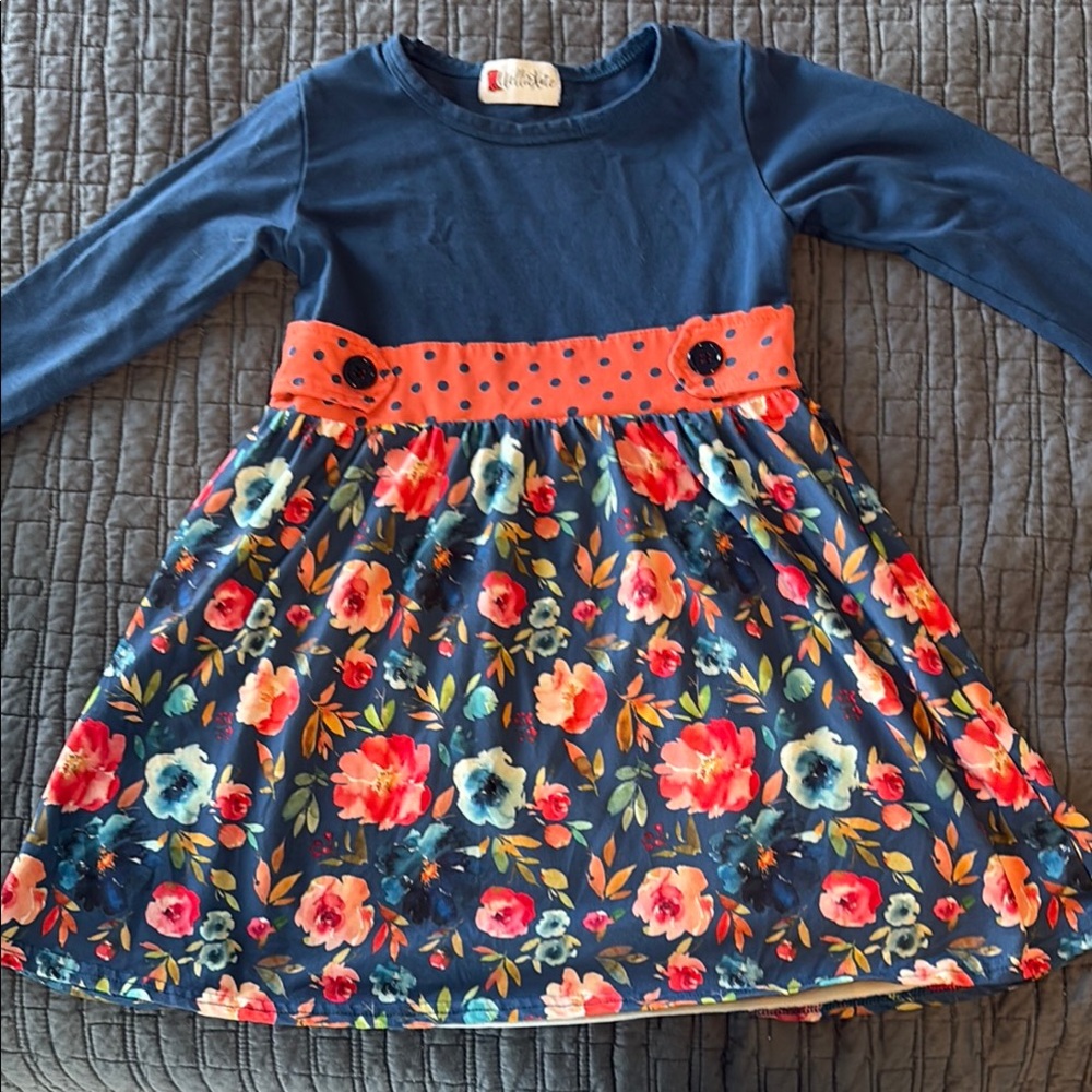 Blue and Orange Long Sleeve Casual Sundress